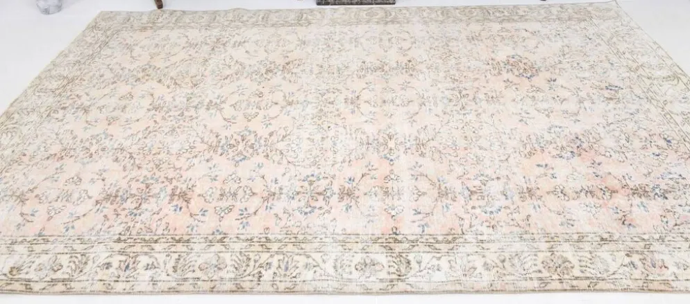 Tapis vintage anatolien floral tout en rose blush 7x10, 215x304 cm