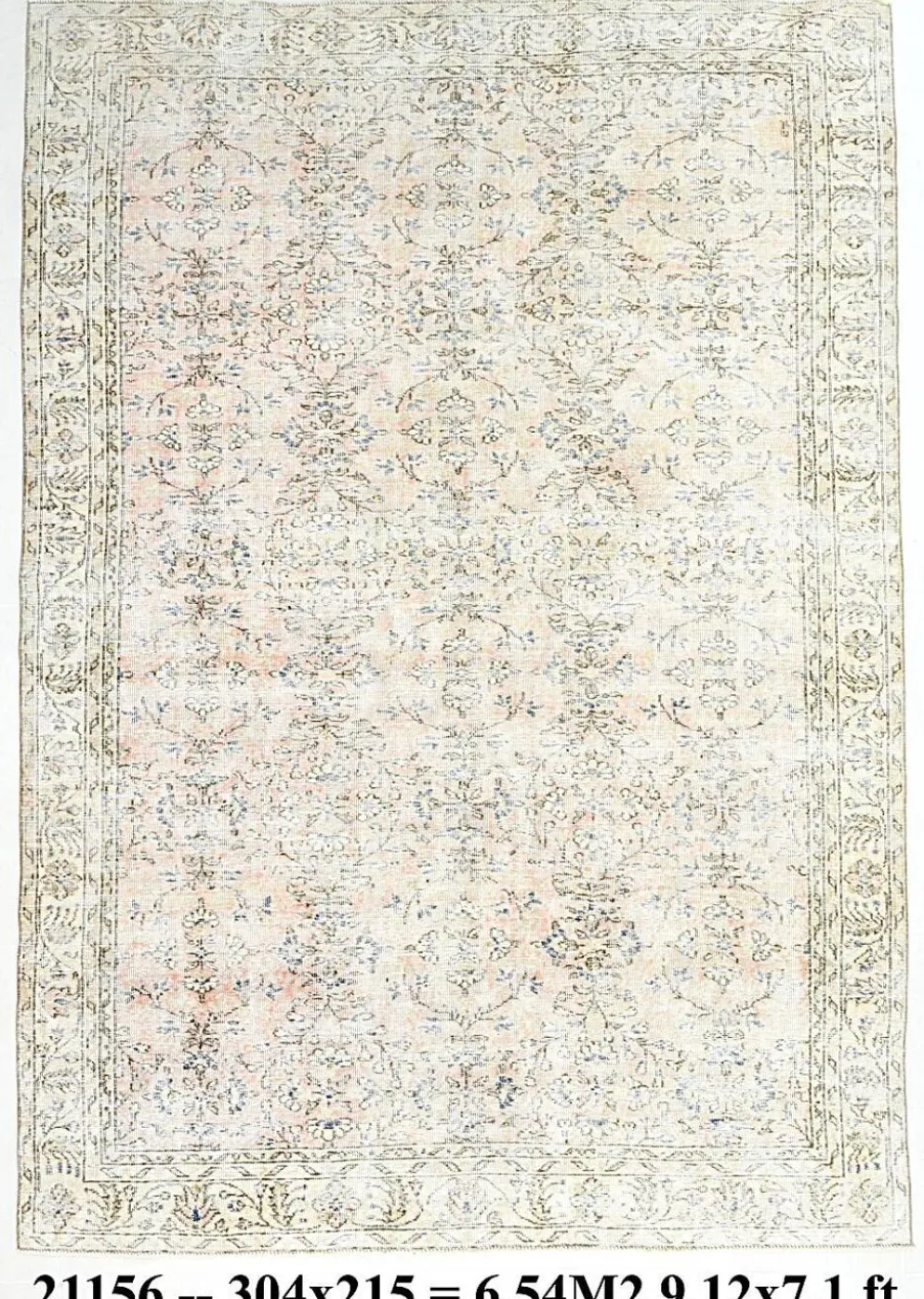 Tapis vintage anatolien floral tout en rose blush 7x10, 215x304 cm