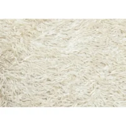 Tapis vintage fait main en poils longs, en mohair beige naturel.