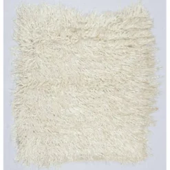Tapis vintage fait main en poils longs, en mohair beige naturel.