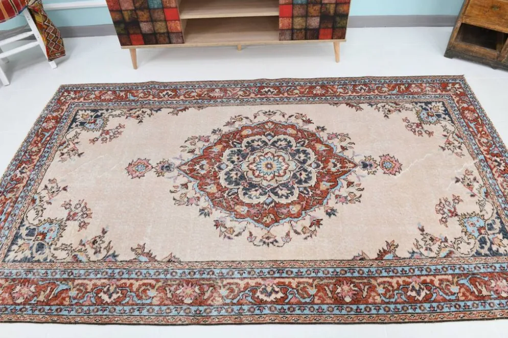 Tapis vintage médaillon, tapis vintage unique en son genre, tapis turc marron rouge