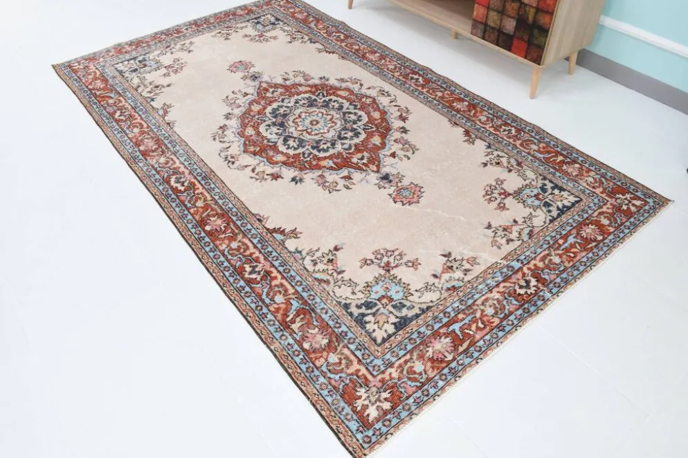 Tapis vintage médaillon, tapis vintage unique en son genre, tapis turc marron rouge