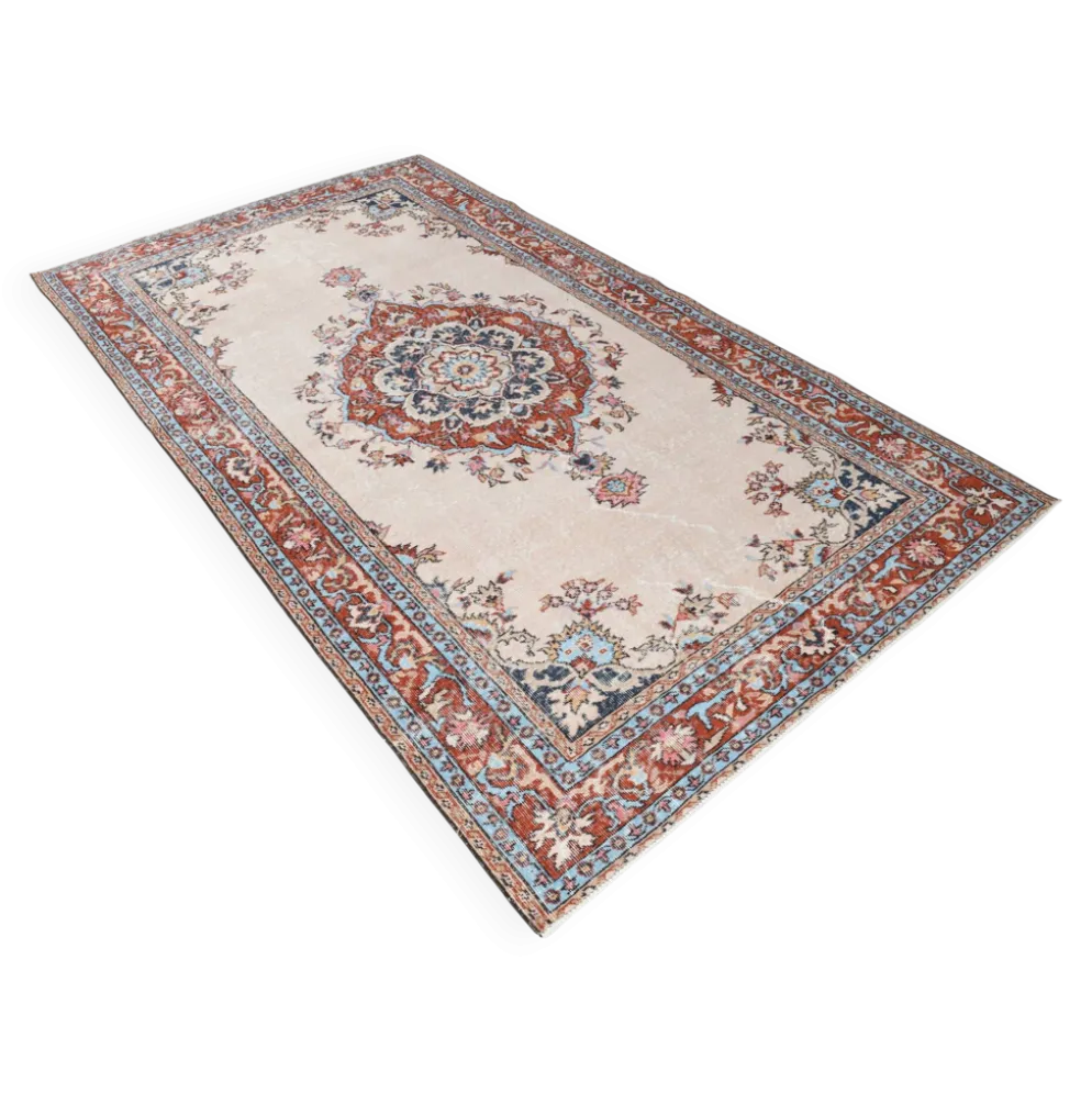 Tapis vintage médaillon, tapis vintage unique en son genre, tapis turc marron rouge