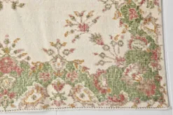 Tapis vintage à motif floral beige et vert 4x7, tapis anatolien, 113x207 cm