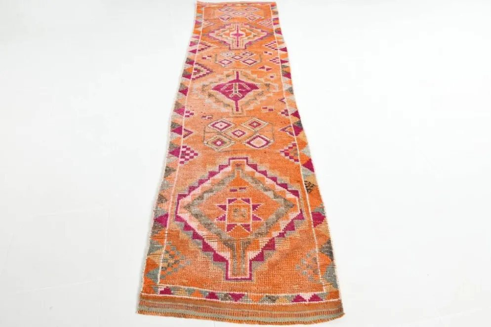 Tapis vintage orange citrouille 3x11, en laine, 77x326 cm