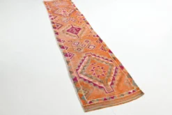 Tapis vintage orange citrouille 3x11, en laine, 77x326 cm