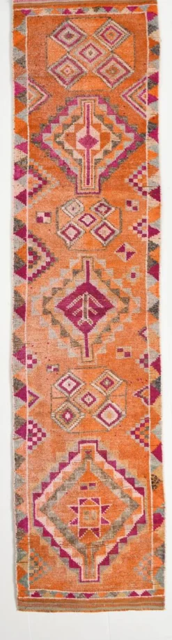 Tapis vintage orange citrouille 3x11, en laine, 77x326 cm