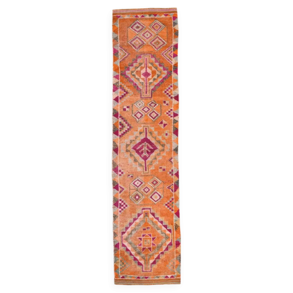 Tapis vintage orange citrouille 3x11, en laine, 77x326 cm