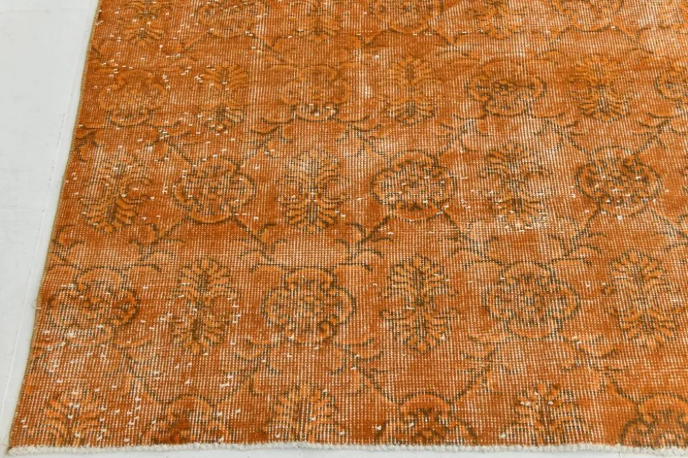 Tapis Vintage Orange Ocre Patiné, Style Bohème Chic