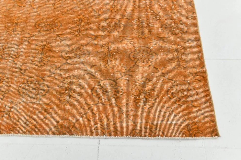 Tapis Vintage Orange Ocre Patiné, Style Bohème Chic