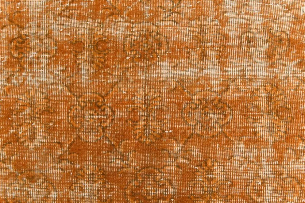 Tapis Vintage Orange Ocre Patiné, Style Bohème Chic