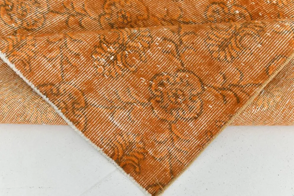 Tapis Vintage Orange Ocre Patiné, Style Bohème Chic