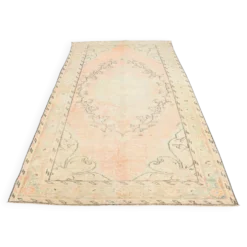 Tapis vintage Oushak rose blush et vert sauge pour salon, 166x266 cm