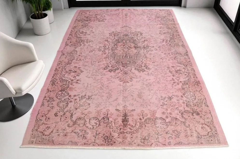Tapis vintage Oushak rose de décoration intérieure sku 2530