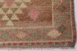 Tapis vintage taupe et rose poussiéreux pour couloir, 83x308 cm