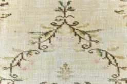 Tapis Vintage Turc Crème, Médaillon Floral, Style Shabby Chic, 150x250Cm