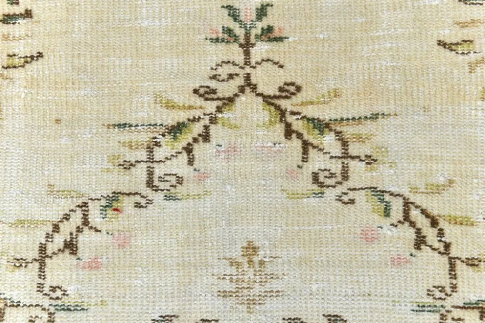 Tapis Vintage Turc Crème, Médaillon Floral, Style Shabby Chic, 150x250Cm