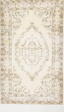 Tapis Vintage Turc Crème, Médaillon Floral, Style Shabby Chic, 150x250Cm