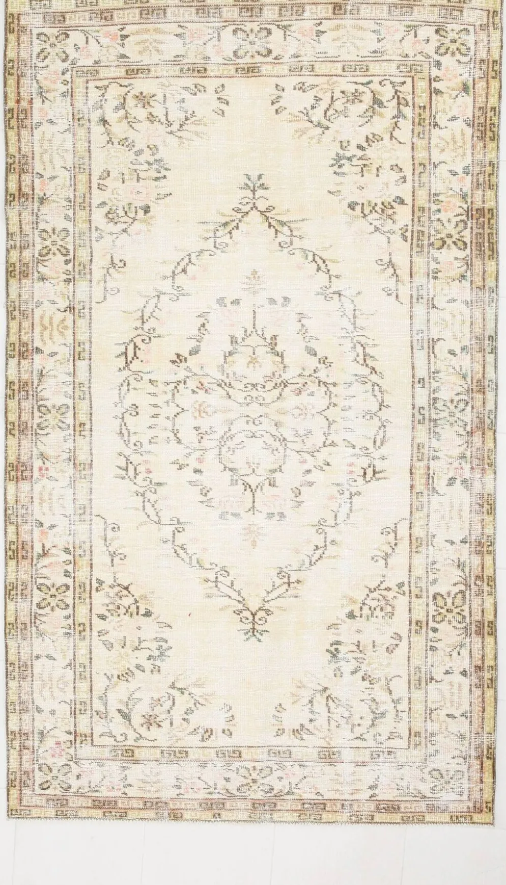 Tapis Vintage Turc Crème, Médaillon Floral, Style Shabby Chic, 150x250Cm
