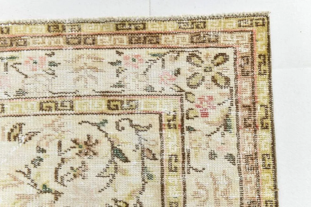 Tapis Vintage Turc Crème, Médaillon Floral, Style Shabby Chic, 150x250Cm