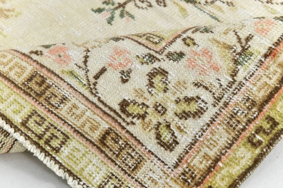 Tapis Vintage Turc Crème, Médaillon Floral, Style Shabby Chic, 150x250Cm