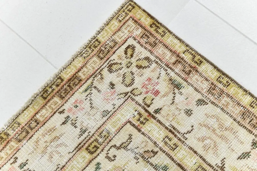 Tapis Vintage Turc Crème, Médaillon Floral, Style Shabby Chic, 150x250Cm