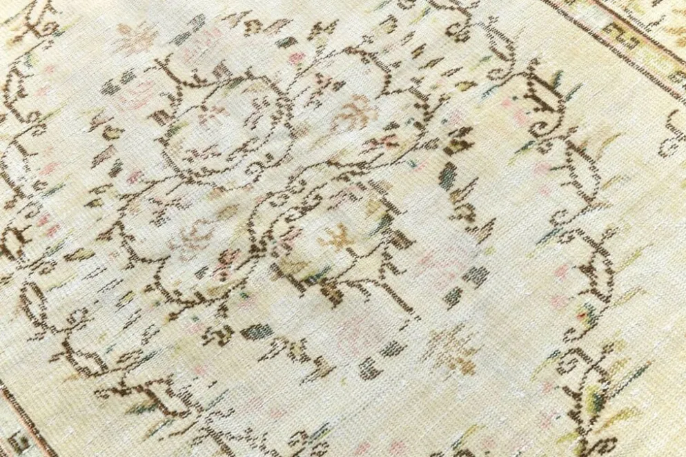 Tapis Vintage Turc Crème, Médaillon Floral, Style Shabby Chic, 150x250Cm
