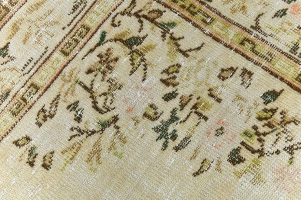 Tapis Vintage Turc Crème, Médaillon Floral, Style Shabby Chic, 150x250Cm