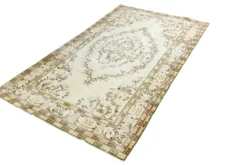 Tapis Vintage Turc Crème, Médaillon Floral, Style Shabby Chic, 150x250Cm