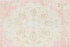 Tapis vintage turc en laine fait main, rose blush atténué, Oushak, 186x290 cm