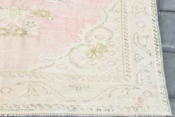Tapis vintage turc en laine fait main, rose blush atténué, Oushak, 186x290 cm