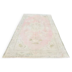 Tapis vintage turc en laine fait main, rose blush atténué, Oushak, 186x290 cm