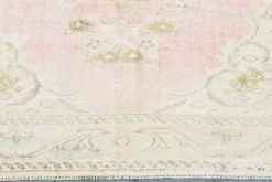 Tapis vintage turc en laine fait main, rose blush atténué, Oushak, 186x290 cm