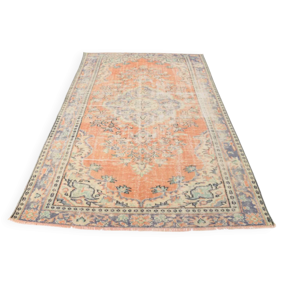 Tapis vintage turc tissé à la main en tons abricot pastel, 177x273 cm