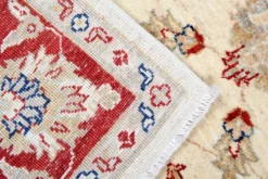 Tapis Ziegler crème à bordure rouge, tapis oriental floral en laine noué à la main