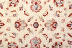 Tapis Ziegler crème à bordure rouge, tapis oriental floral en laine noué à la main