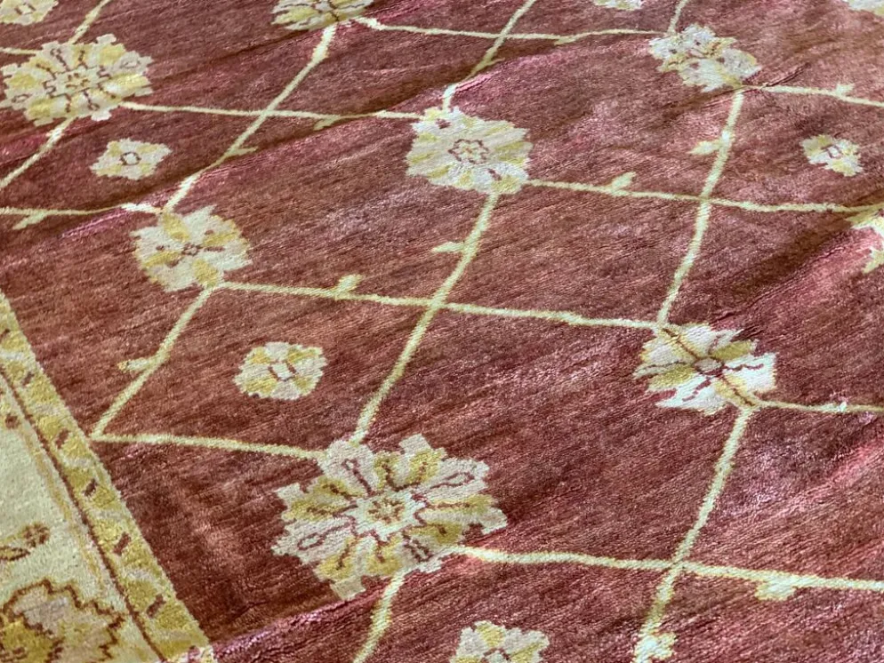 Tapis Ziegler indien, grand tapis en laine rouille noué à la main, tapis de salon