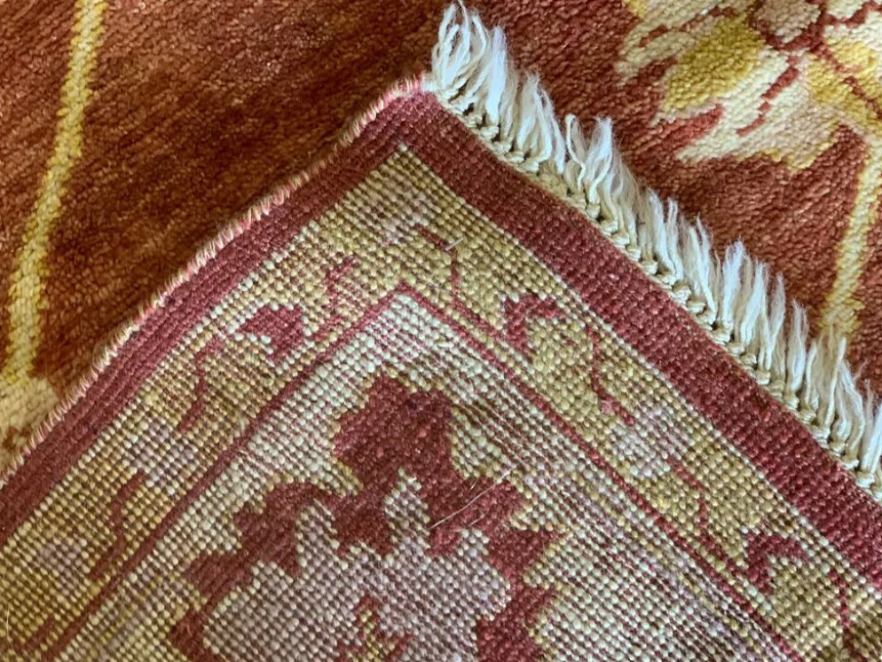 Tapis Ziegler indien, grand tapis en laine rouille noué à la main, tapis de salon