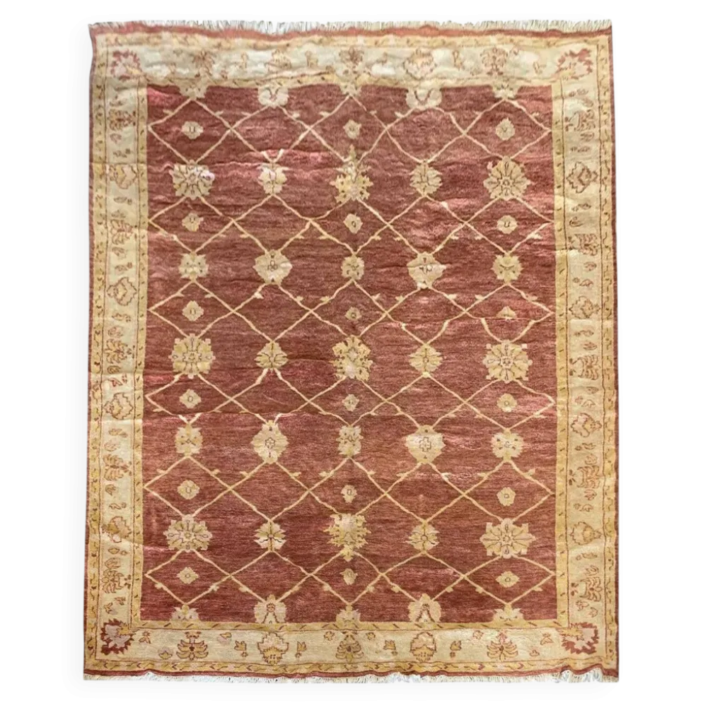 Tapis Ziegler indien, grand tapis en laine rouille noué à la main, tapis de salon