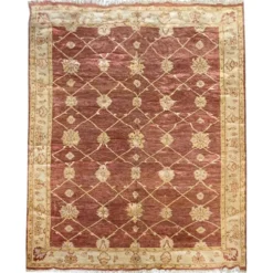 Tapis Ziegler indien, grand tapis en laine rouille noué à la main, tapis de salon