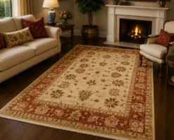 Tapis Ziegler oriental floral, en laine crème noué à la main