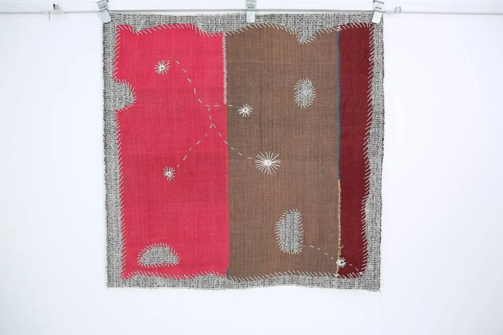 Tenture murale marocaine rose poussiéreux, tenture murale en laine faite à la main, 106x106