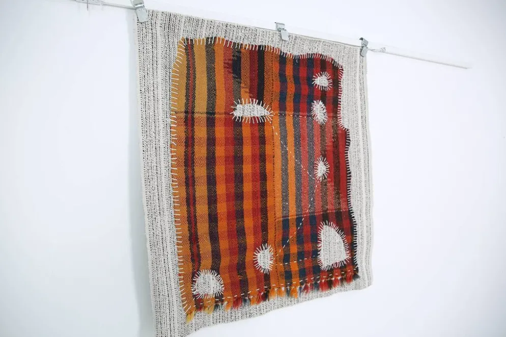 Tenture Murale Tissée Abstraite, Art Textile Fait Main, 105x112 Cm