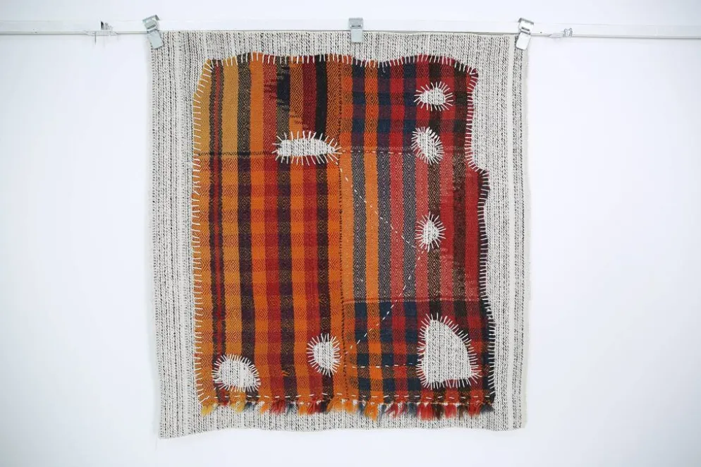 Tenture Murale Tissée Abstraite, Art Textile Fait Main, 105x112 Cm