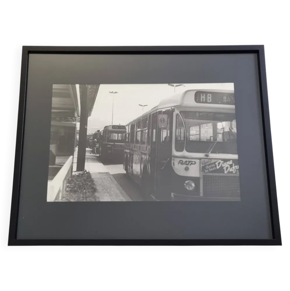 Tirage argentique vintage, Bus ligne 175, années 70, encadré 52 x 42 cm