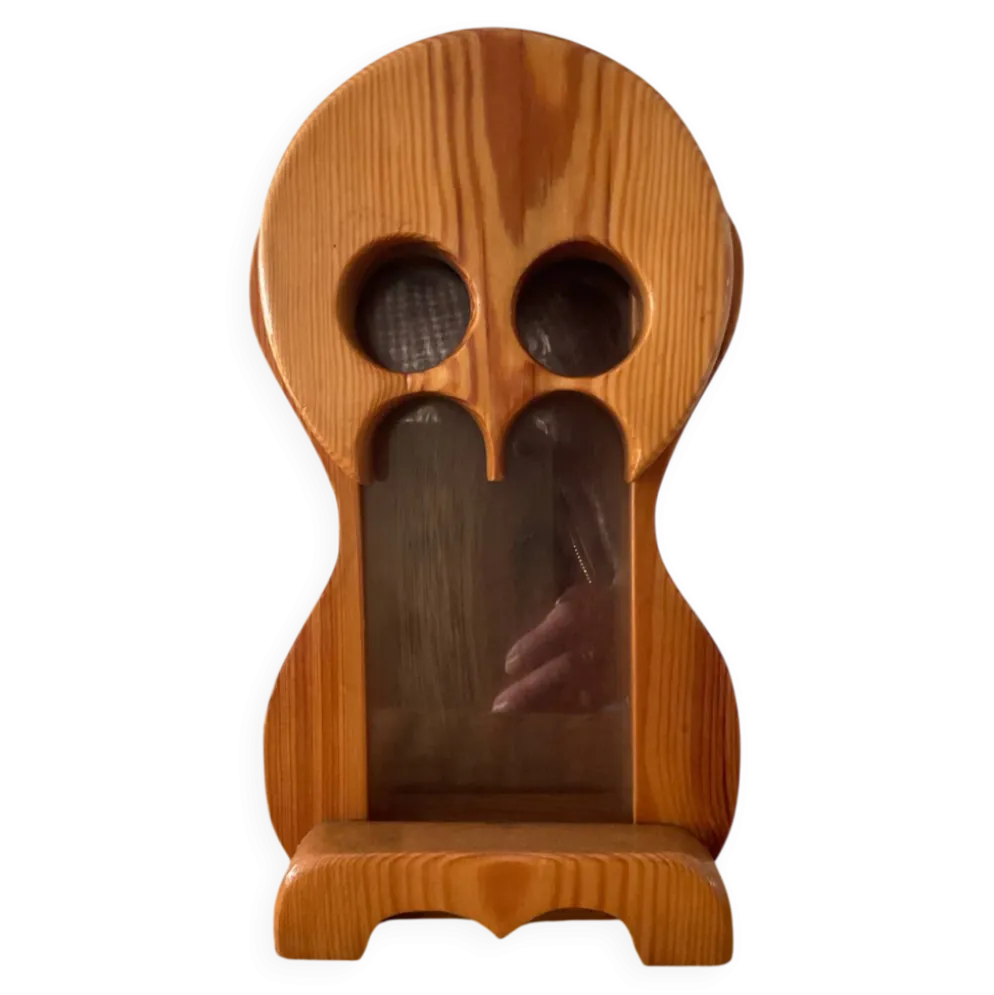Tirelire vintage hibou en pin massif