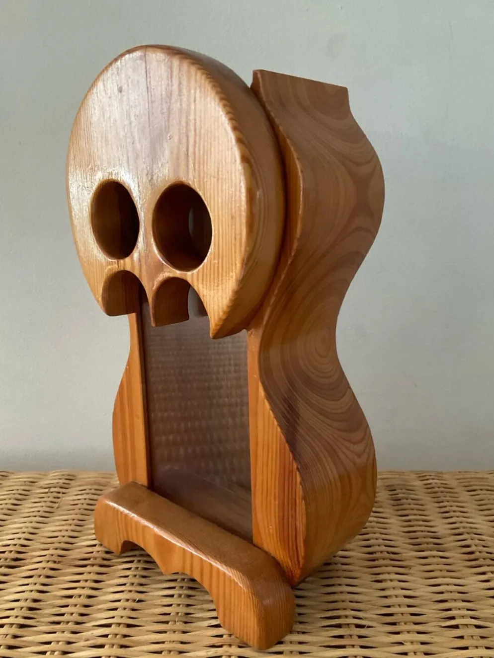 Tirelire vintage hibou en pin massif