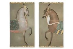 Toile peinte figurant un cheval indien de profil. Travail contemporain.