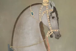 Toile peinte figurant un cheval indien de profil. Travail contemporain