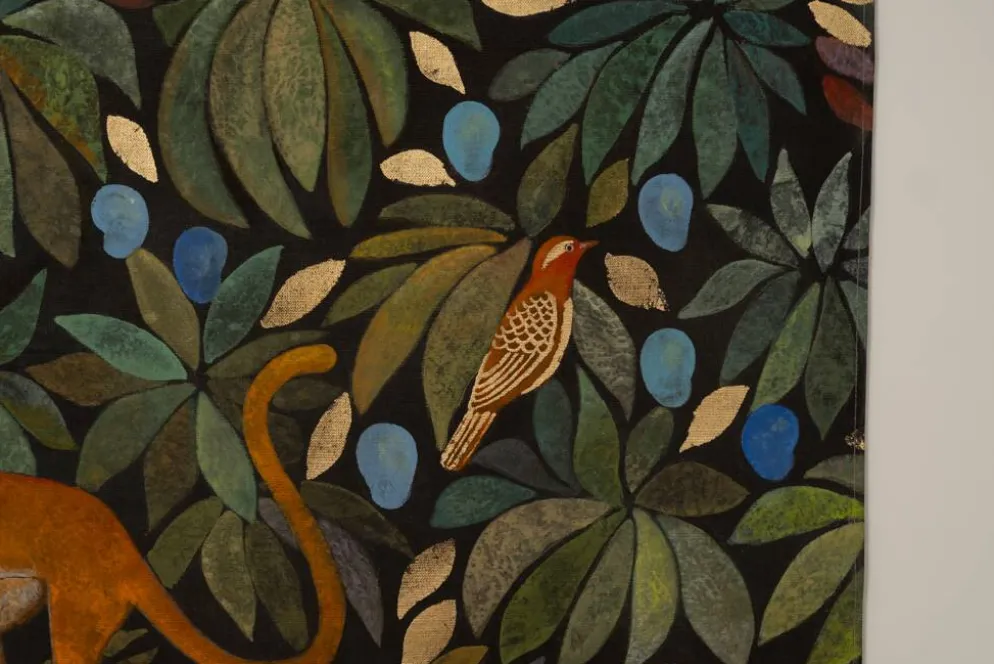 Toile peinte, ou panneau décoratif, « Le paradis perdu ». Contemporain.